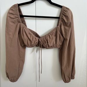 Brown crop top with tie. NWT